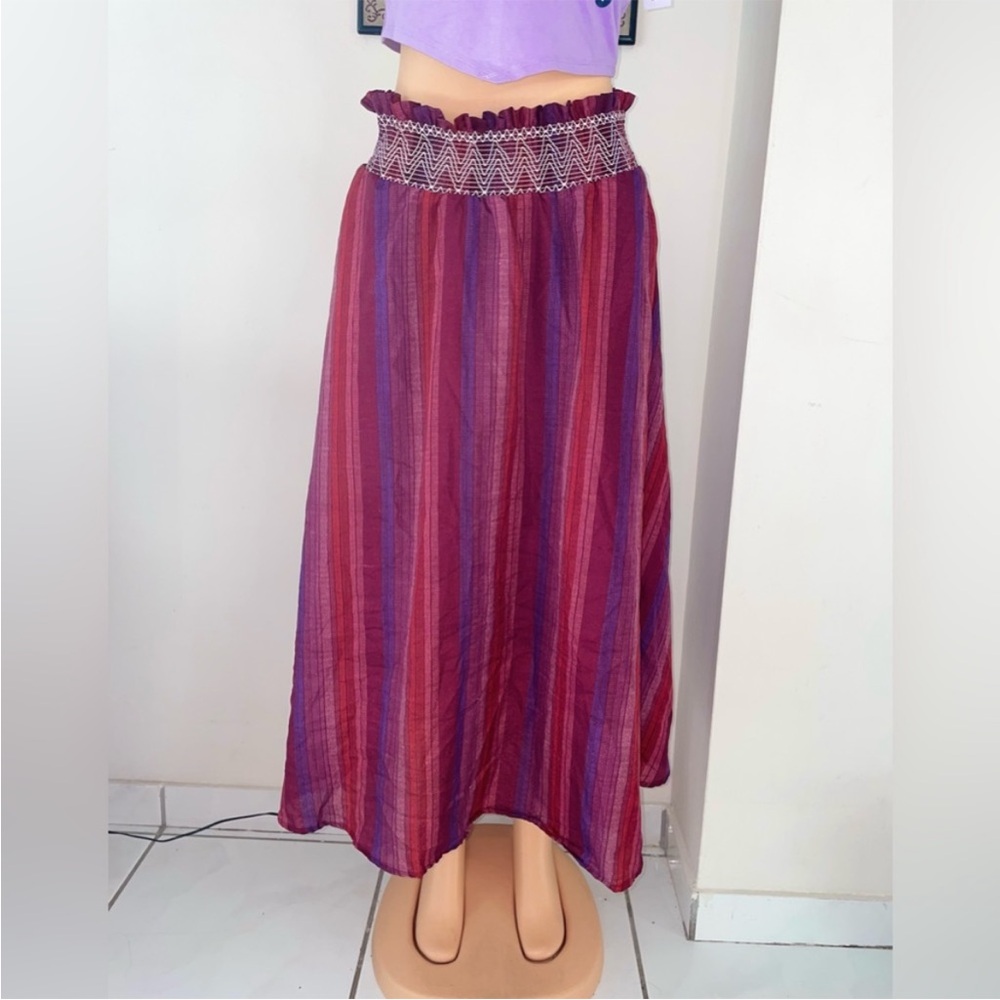 NWT maxi skirt colorful woven fringe boho size L